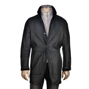 Hettabretz Leather Lightly-Lined Shearling Overcoat